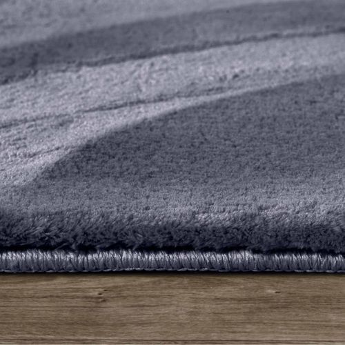 Tapis Chambre 120 X 170 Cm, Bleu, Gris, Uni, Poils Ras, Tissé Solide, Confortable, Leon