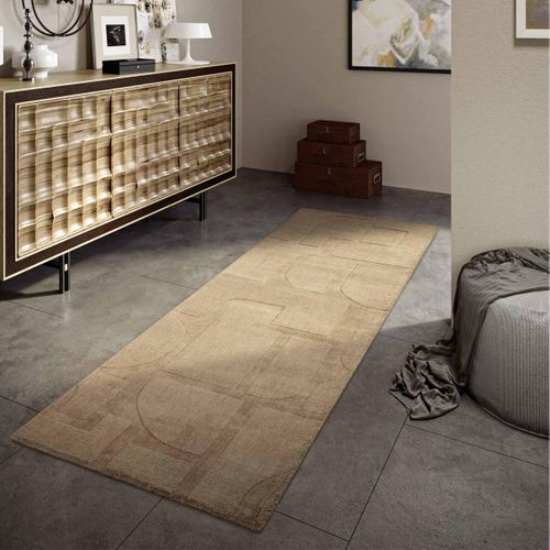 Tapis Chambre 80 X 150 Cm Beige, Laine Noble Tissé à La Main, Alexis Élégance