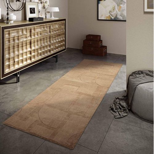 Tapis Chambre 80 X 150 Cm, Beige Élégant, Laine Tissée Main, Motif Géométrique Authentique, Alexis