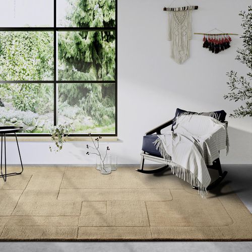 Tapis Chambre 80 X 150 Cm, Motif Géométrique, Laine Tissée à La Main, Beige Et Marron, Design
