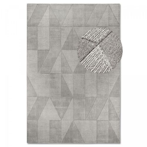 Tapis Salon 160 X 230 Cm, Gris, Beige, Laine Tissée Main, Motif Géométrique Relief, Élégant