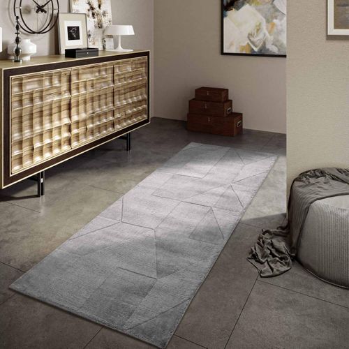 Tapis Salon 160 X 230 Cm, Gris, Beige, Laine Tissée Main, Motif Géométrique Relief, Élégant
