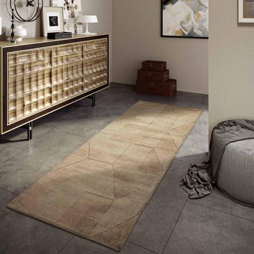 Tapis Chambre 120 X 170 Cm, Beige, Marron, Laine Tissée à Main, Motif Géométrique, Ursule