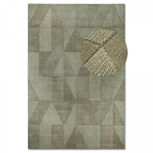 Tapis Chambre 120 X 170 Cm, Vert, Beige, Laine Chaleureuse, Tissé à La Main, Ursule Authentique