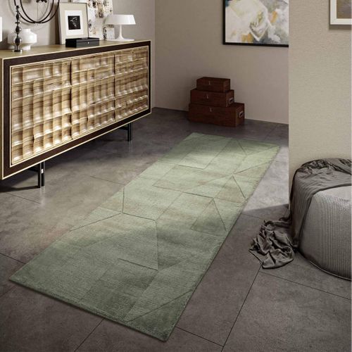 Tapis Chambre 120 X 170 Cm, Vert, Beige, Laine Chaleureuse, Tissé à La Main, Ursule Authentique