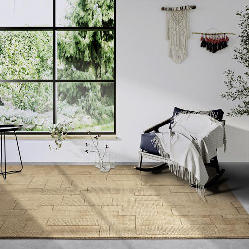 Tapis Chambre 80 X 150 Cm, Beige, Marron, Laine Tissée à La Main, Motif Géométrique Raffiné