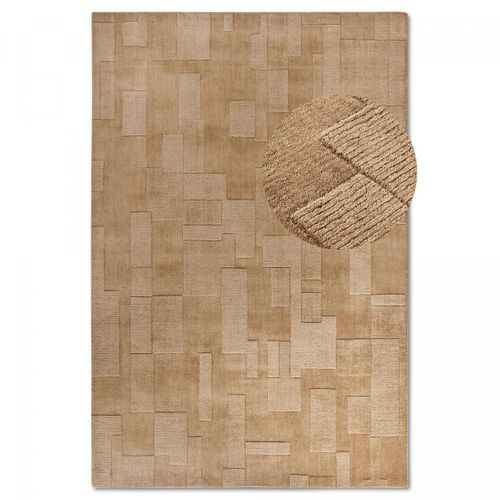 Tapis Salon 190 X 280 Cm, Beige, Marron, Laine Tissé Main, Motif Géométrique, Structure Relief