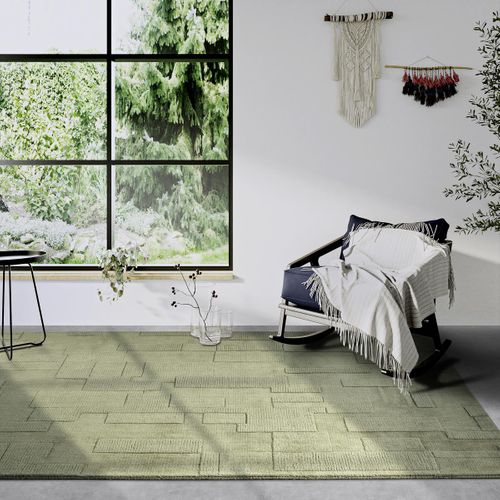 Tapis Chambre 120 X 170 Cm, Vert, Laine Tissée à La Main, Motif Géométrique Authentique, Wilhelmine