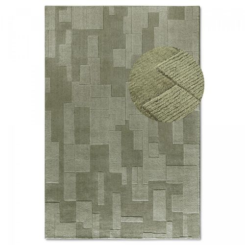 Tapis Chambre 120 X 170 Cm, Vert, Laine Tissée à La Main, Motif Géométrique Authentique, Wilhelmine