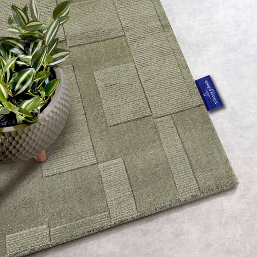 Tapis Chambre 120 X 170 Cm, Vert, Laine Tissée à La Main, Motif Géométrique Authentique, Wilhelmine