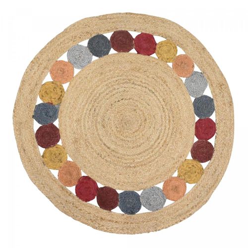 Tapis Rond Ø100cm Fait à La Main En Jute Motif Géométrique Pour Entrée Ronda