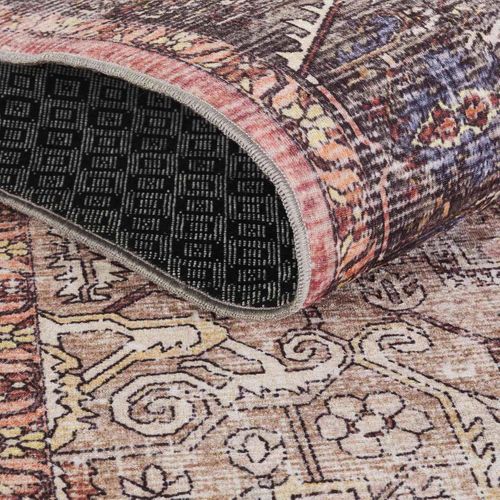 Tapis Cuisine 80 X 150 Cm, Rose, Bleu, Beige, Kilim Motif Oriental, Original Et Hydrofuge