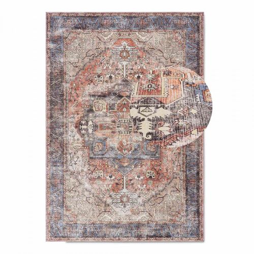 Tapis Cuisine 80 X 150 Cm, Rose, Bleu, Beige, Kilim Motif Oriental, Original Et Hydrofuge