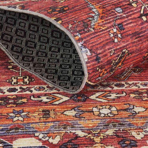 Tapis De Chambre 80x150 Lyn11 Vintage à Rouge, Facile D'entretien