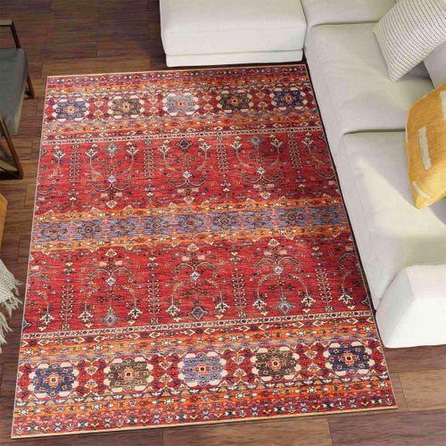 Tapis De Chambre 70x180 Lyn11 Vintage à Rouge, Facile D'entretien