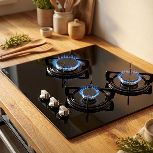 Tg3v-149 - Plaque De Cuisson Gaz Verre Noir 3 Foyers - Gaz Ville Et Bouteille