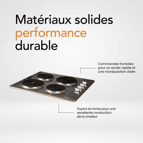 Beldeko - Plaque De Cuisson Électrique Fonte 4 Feux Encastrable, 4 Foyers, 5500 W, Boutons Rotatifs,