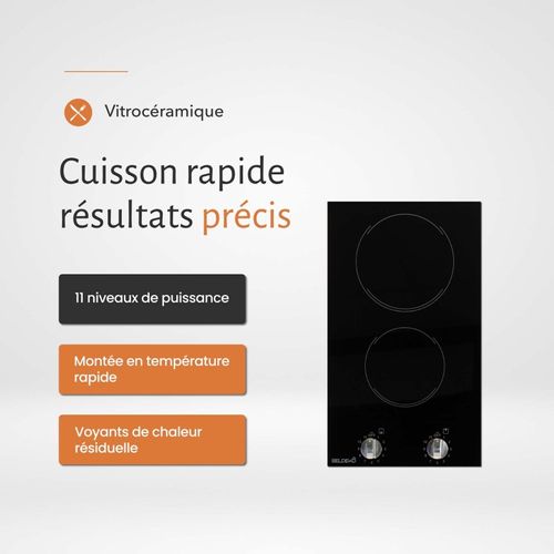 TV2v-152 - Plaque De Cuisson Vitrocéramique 2 Foyers Encastrable Avec Boutons De Contrôle - 3000w