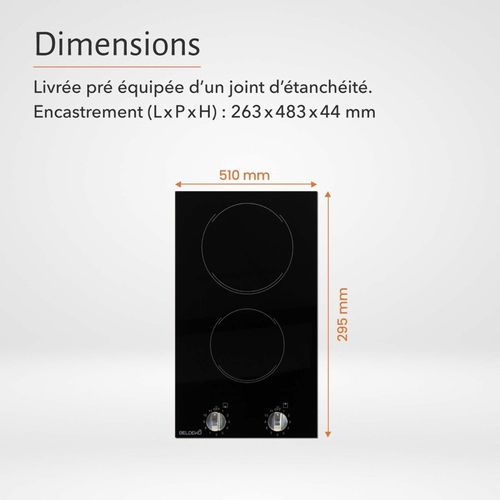 TV2v-152 - Plaque De Cuisson Vitrocéramique 2 Foyers Encastrable Avec Boutons De Contrôle - 3000w