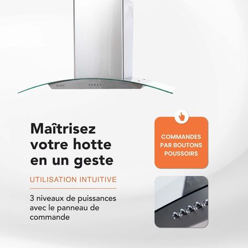 Hotte Decorative Murale 90 Cm - Verre Et Inox - 559 M3 - 200w - 60db