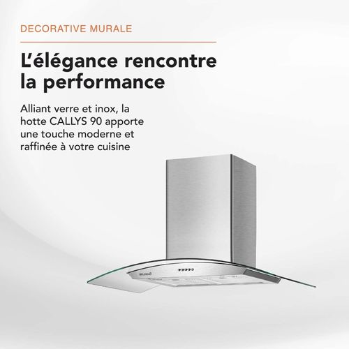 Hotte Decorative Murale 90 Cm - Verre Et Inox - 559 M3 - 200w - 60db