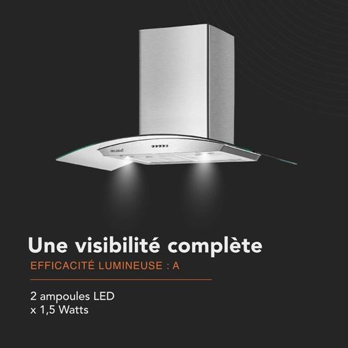 Hotte Decorative Murale 90 Cm - Verre Et Inox - 559 M3 - 200w - 60db