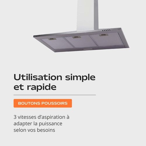 Hotte De Cuisine Décorative Inox 90cm - Pyramide 338 M3/h - Evacuation Ou Recyclage