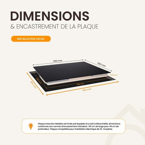 Plaque Induction Encastrable 4 Foyers, 8100 W, Slider Tactile Et Minuteurs