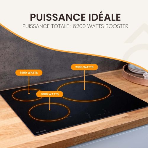 Plaque De Cuisson Encastrable à Induction - 3 Foyers, 6200 W Avec Minuteur Intégré