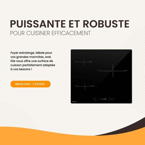 Plaque Induction Encastrable 3 Foyers - Puissance 7200w Avec Booster Et Commande Slider Intuitive