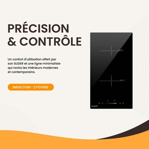 Beldeko - Plaque Induction Encastrable 2 Foyers - Slider - 3600w Avec Double Booster Et Minuterie In