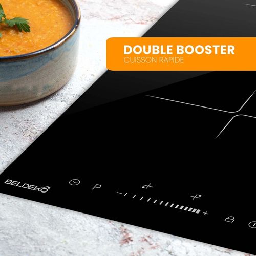 Beldeko - Plaque Induction Encastrable 2 Foyers - Slider - 3600w Avec Double Booster Et Minuterie In