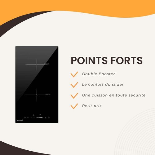 Beldeko - Plaque Induction Encastrable 2 Foyers - Slider - 3600w Avec Double Booster Et Minuterie In