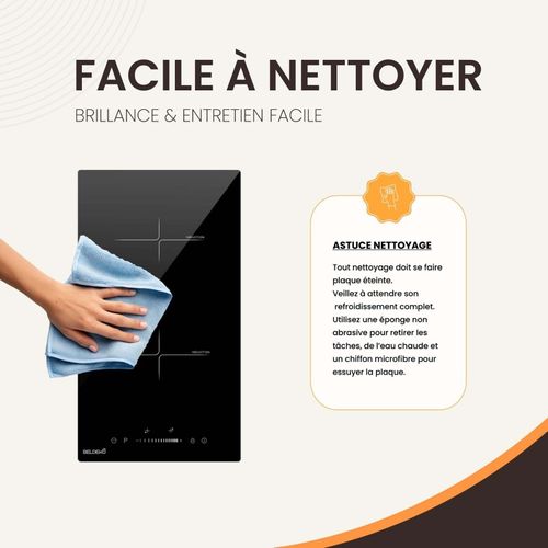 Beldeko - Plaque Induction Encastrable 2 Foyers - Slider - 3600w Avec Double Booster Et Minuterie In