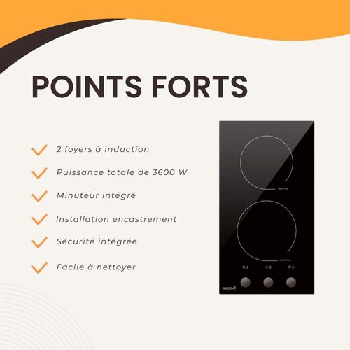 Plaque De Cuisson Induction Encastrable - 2 Foyers, Minuteur, 3600 W Avec Boutons / Manettes
