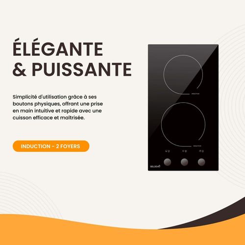 Plaque De Cuisson Induction Encastrable - 2 Foyers, Minuteur, 3600 W Avec Boutons / Manettes
