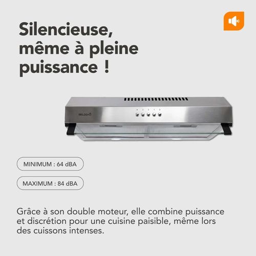 Hotte Casquette 60 Cm Inox - Double Moteur 200 Watts  - 435 M3/h