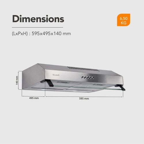 Hotte Casquette 60 Cm Inox - Double Moteur 200 Watts  - 435 M3/h