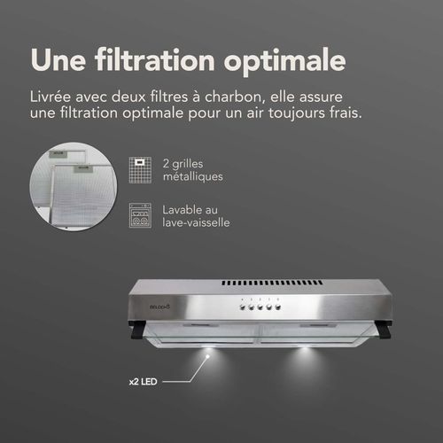 Hotte Casquette 60 Cm Inox - Double Moteur 200 Watts  - 435 M3/h