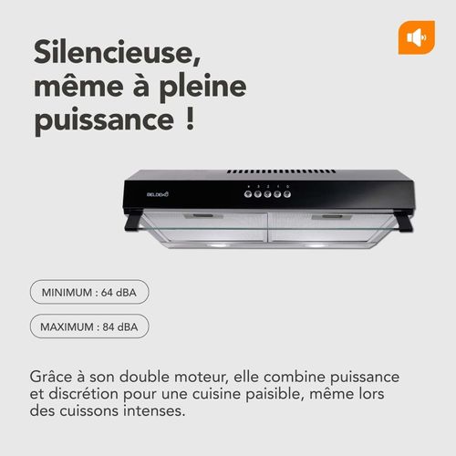 Hotte Casquette 60 Cm Noir - Double Moteur 200 Watts - 435 M3/h