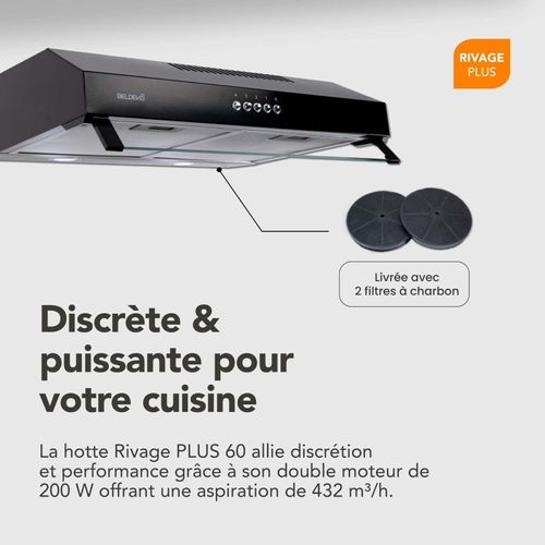 Hotte Casquette 60 Cm Noir - Double Moteur 200 Watts - 435 M3/h