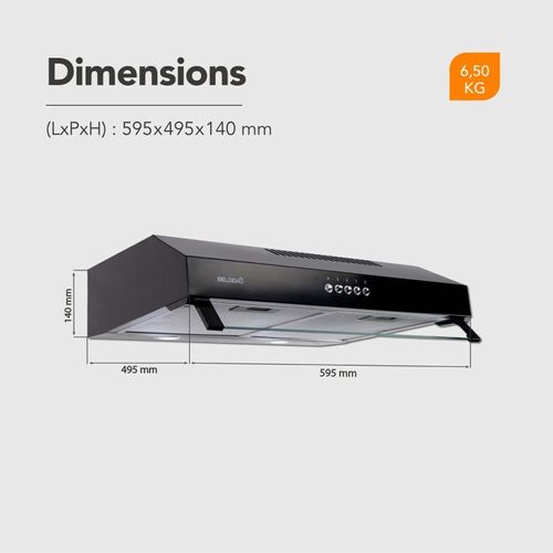 Hotte Casquette 60 Cm Noir - Double Moteur 200 Watts - 435 M3/h