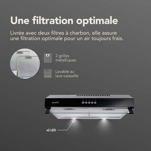 Hotte Casquette 60 Cm Noir - Double Moteur 200 Watts - 435 M3/h