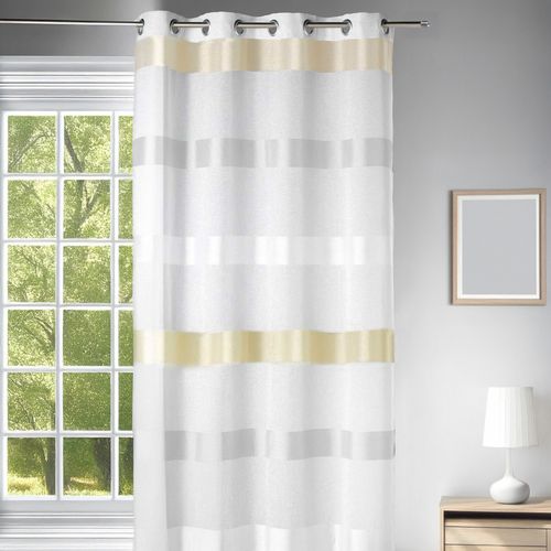 Voilage à Rayures Tricolores - 140x260 Cm - Ivoire