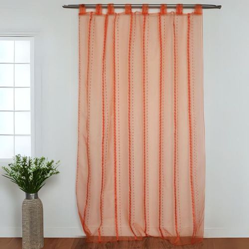 Voilage à Rayures Et Fils Coupés Brique - 150x240 Cm - Brique