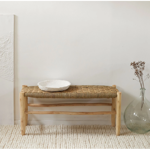 Banc Marocain Doum Tressage Damier - 100 Cm - Naturel