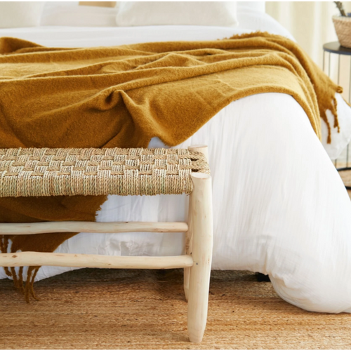 Banc Marocain Doum Tressage Damier - 100 Cm - Naturel