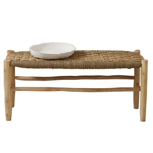 Banc Marocain Doum Tressage Damier - 100 Cm - Naturel