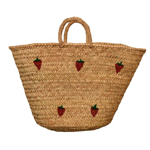 Panier Fraises Brodées - 50x35 Cm - Rouge