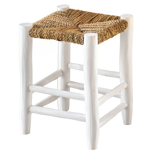 Tabouret Marocain Blanc En Bois - 40x30x30 Cm - Blanc